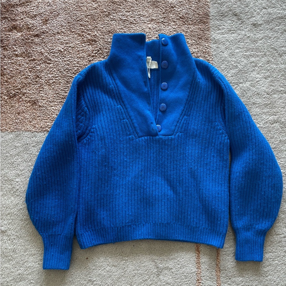 Sezane Blue Button-Neck Women's Sweater